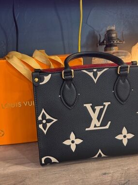 Louis Vuitton Black & White Monogram Mini Tote with Red Trim